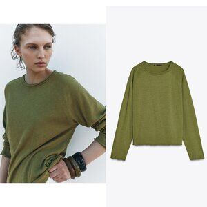 NEW ZARA washed effect slub cotton pistachio shirt 4174 size S